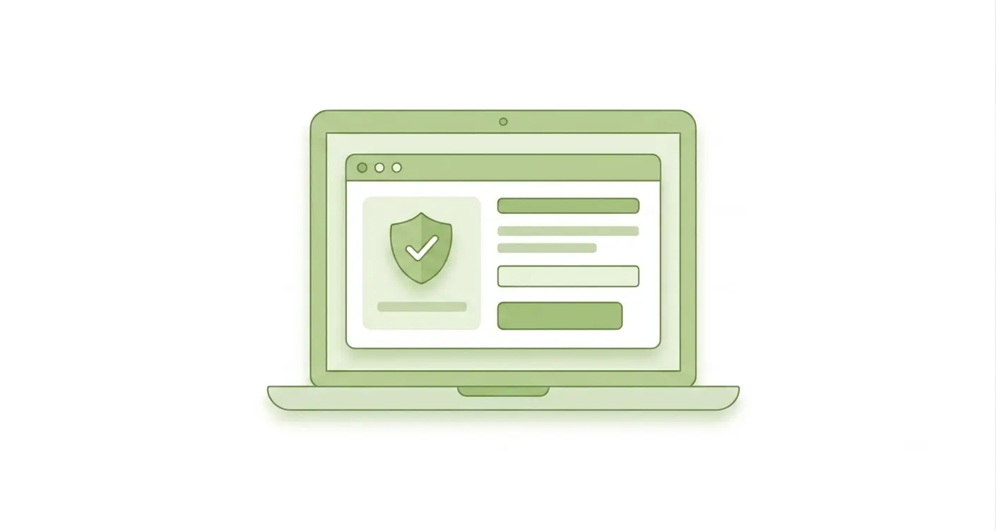 Illustration of a laptop with an open secure loan application interface and an approval check mark